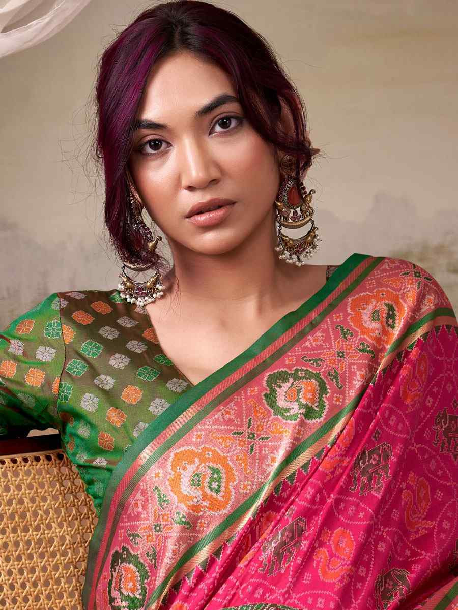 Pink Patola Silk Handwoven Zari Bridal Reception Festival Wedding Fancy Heavy Border Saree