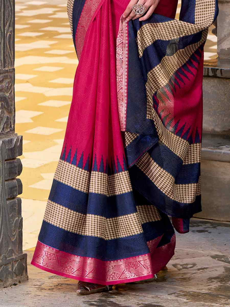 Pink Poly Cotton Handwoven Casual Festival Party Classic Style Sarees