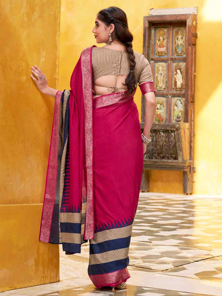 Pink Poly Cotton Handwoven Casual Festival Party Classic Style Sarees
