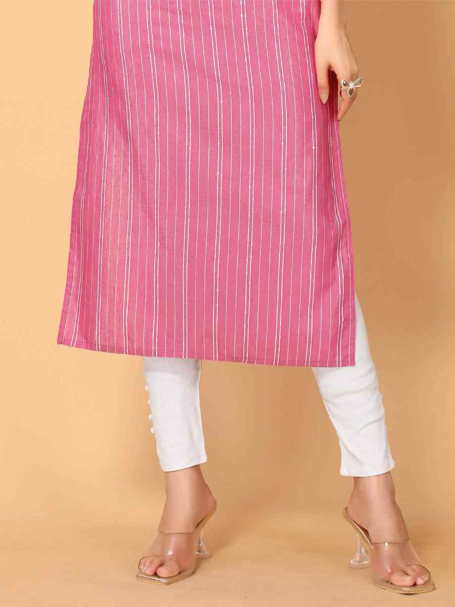 Pink Poly Cotton Printed Festival Casual Kurti