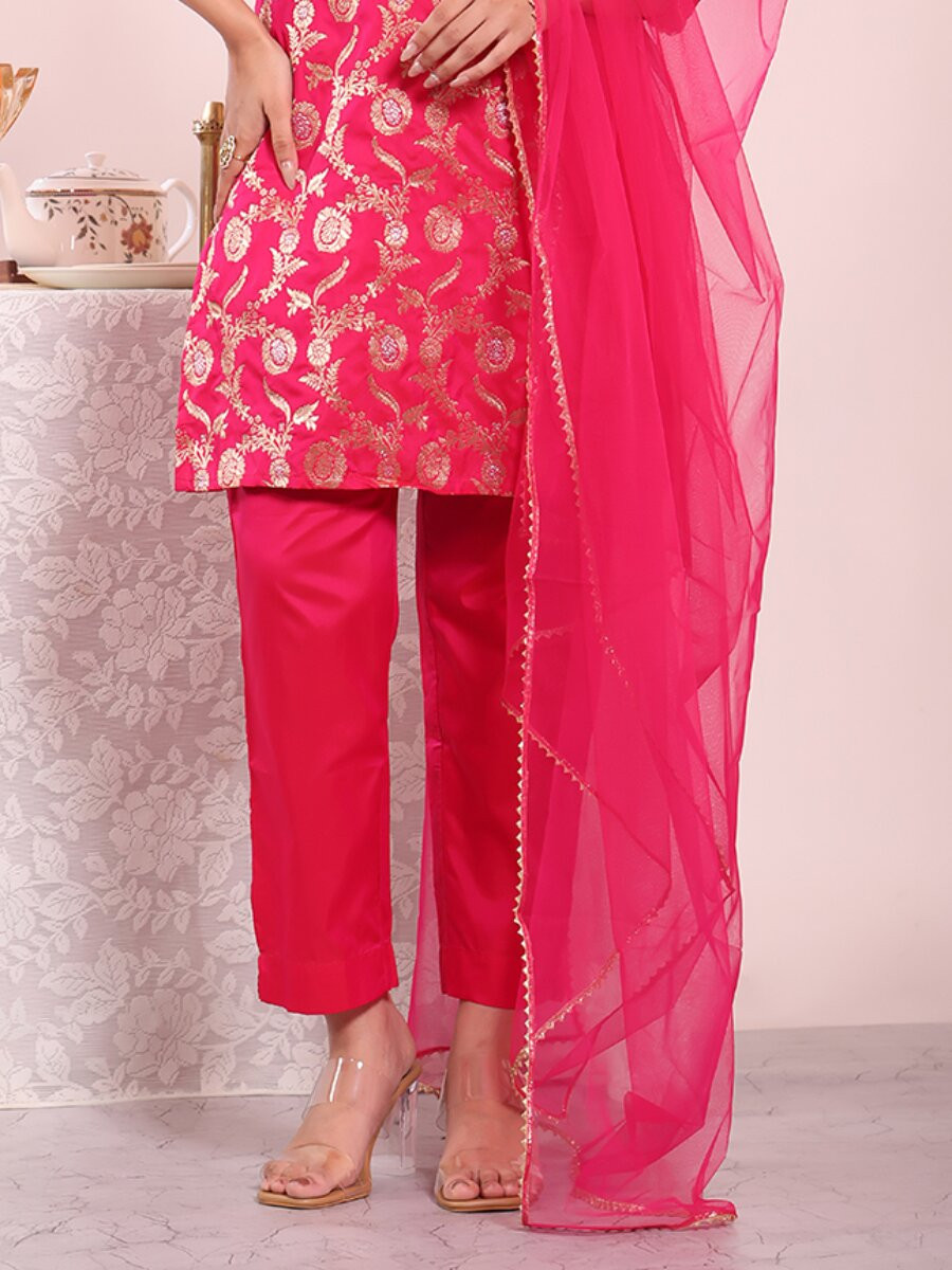 Pink Poly Silk Embroidery Wedding Party Festival Casual Ready Pant Salwar Kameez