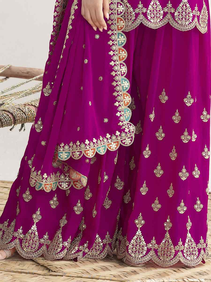 Pink Premium Finest Chinon Embroidery Party Wedding Festival Casual Ready Palazzo Pant Salwar Kameez