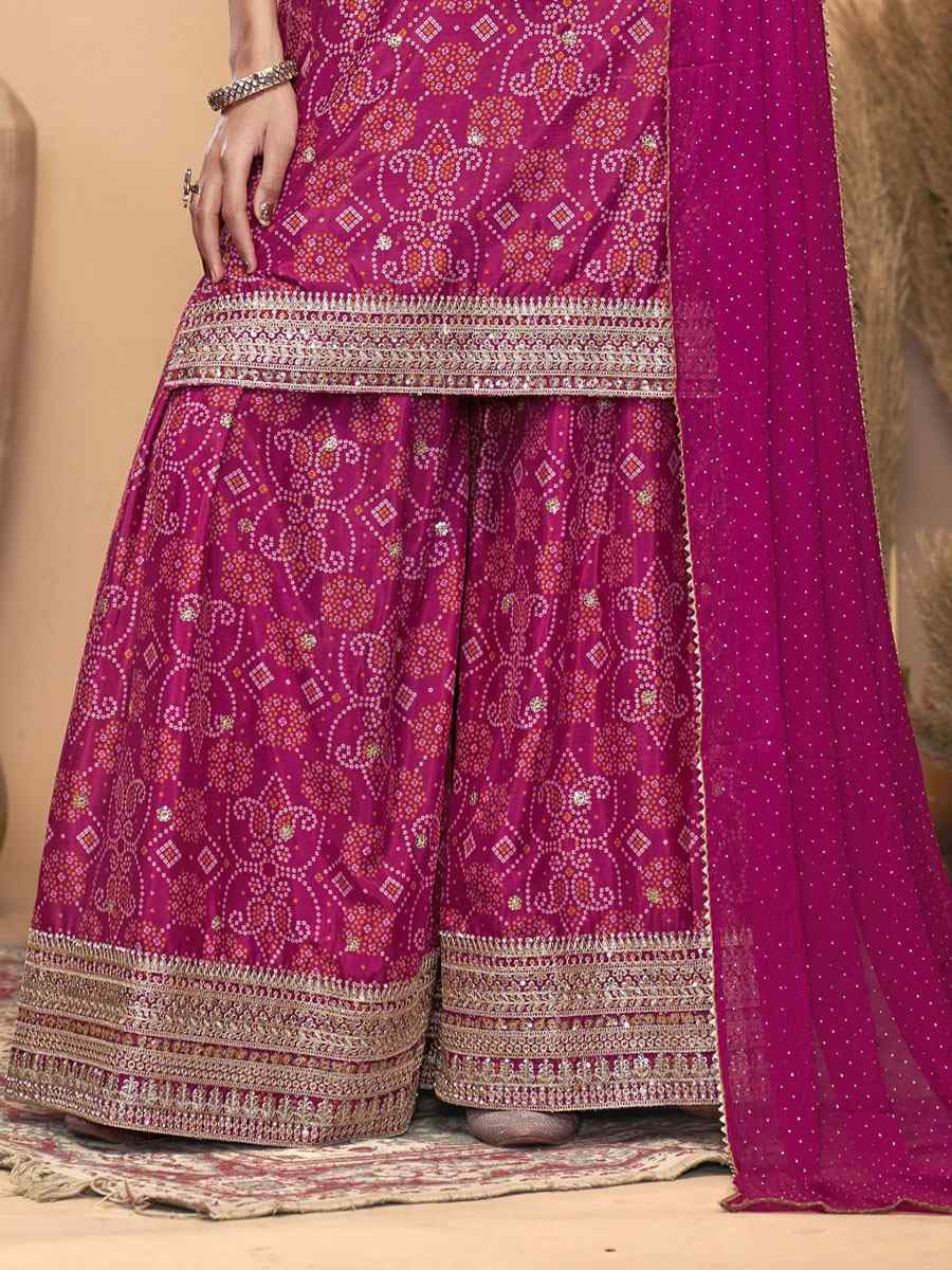 Pink Premium  Finest Chinon Printed Embroidery Party Wedding Festival Casual Ready Palazzo Pant Salwar Kameez