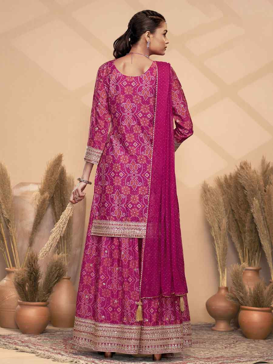 Pink Premium  Finest Chinon Printed Embroidery Party Wedding Festival Casual Ready Palazzo Pant Salwar Kameez