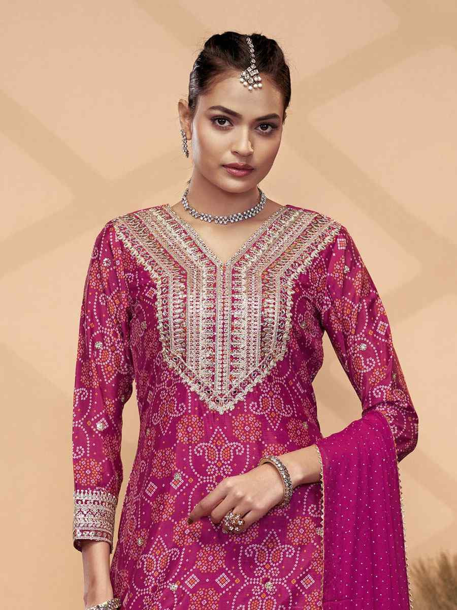 Pink Premium  Finest Chinon Printed Embroidery Party Wedding Festival Casual Ready Palazzo Pant Salwar Kameez