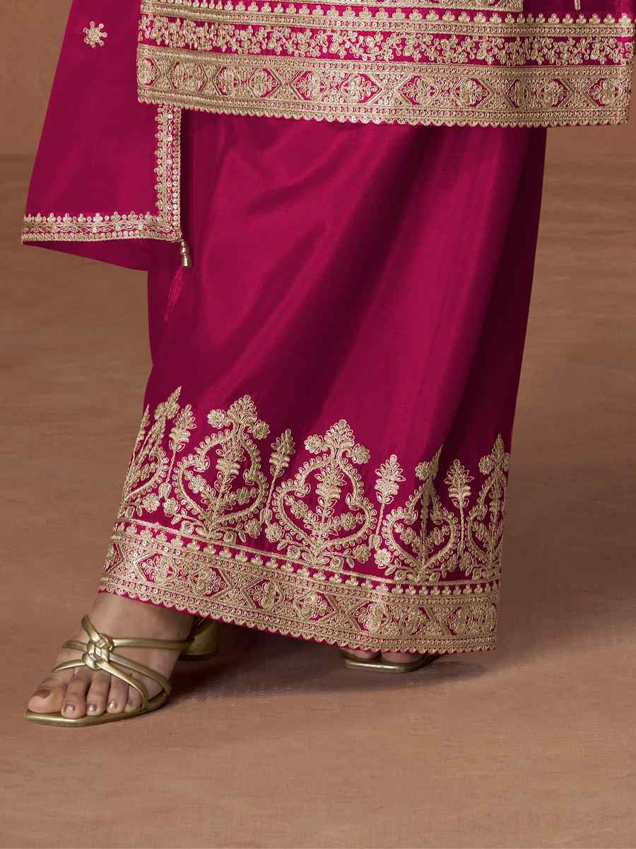 Pink Premium Chinon Silk Embroidery Party Wedding Festival Casual Ready Palazzo Pant Salwar Kameez