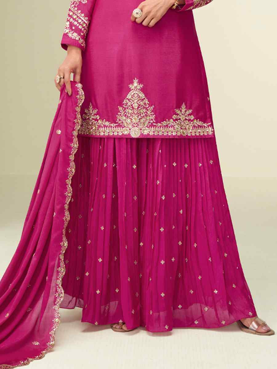 Pink Premium Chinon Silk Embroidery Party Wedding Festival Casual Ready Palazzo Pant Salwar Kameez