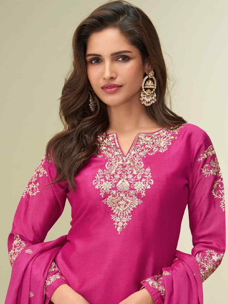 Pink Premium Chinon Silk Embroidery Party Wedding Festival Casual Ready Palazzo Pant Salwar Kameez