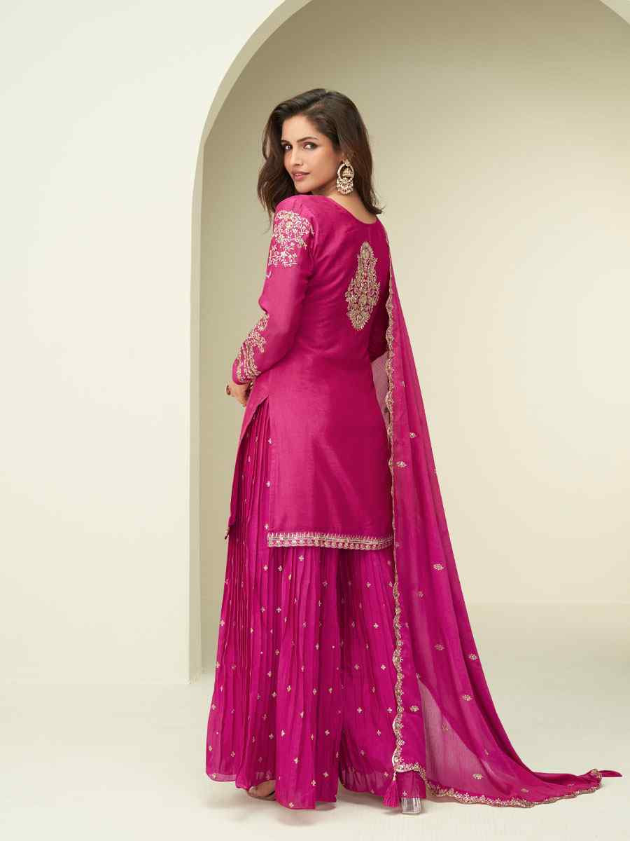 Pink Premium Chinon Silk Embroidery Party Wedding Festival Casual Ready Palazzo Pant Salwar Kameez