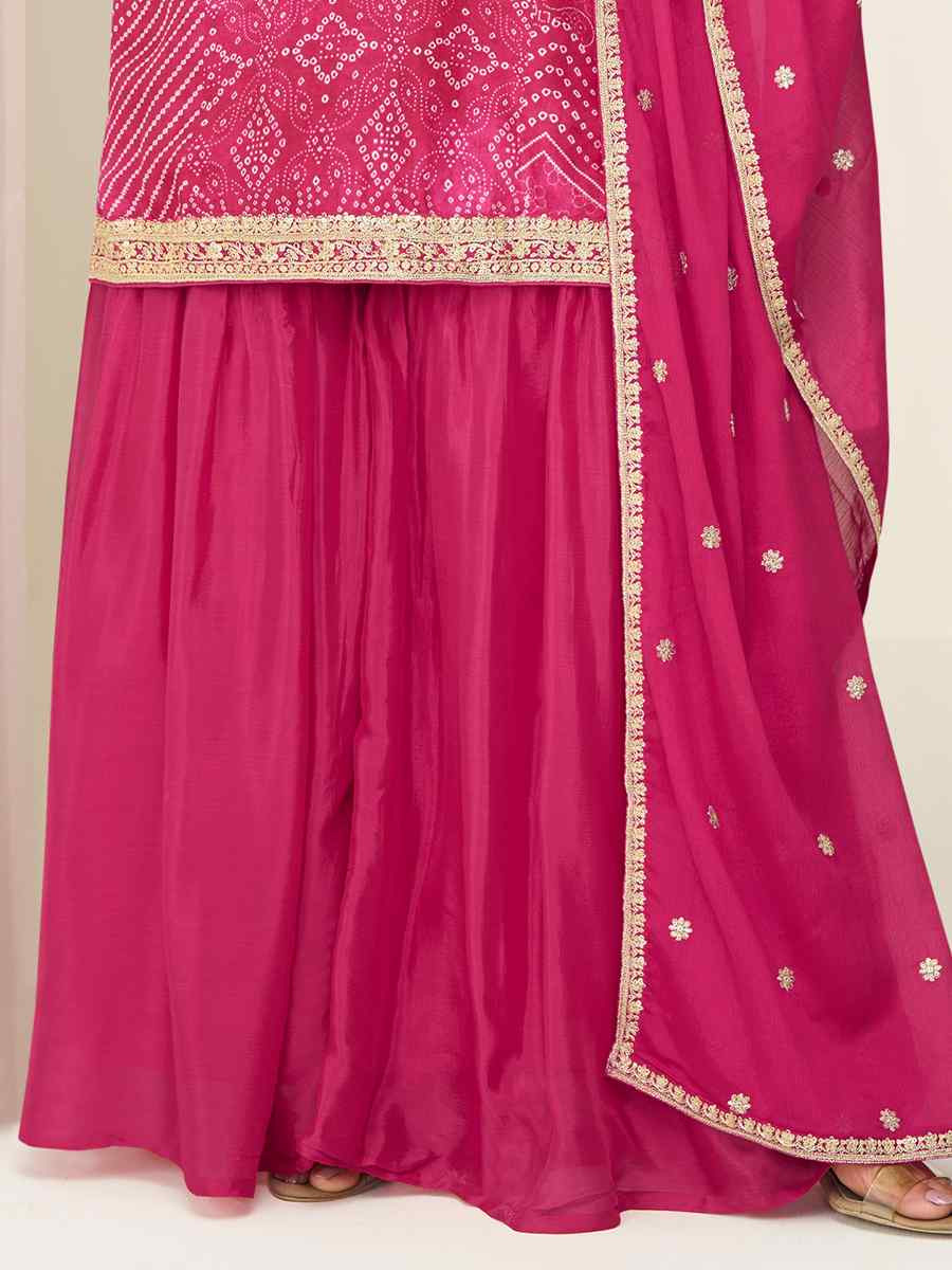 Pink Premium Chinon Silk Embroidery Party Wedding Festival Casual Ready Sharara Pant Salwar Kameez