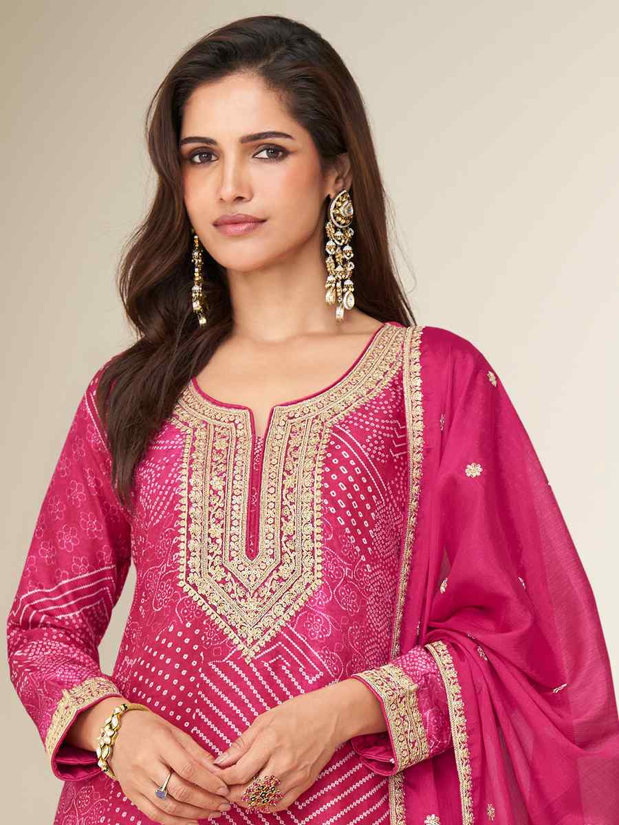 Pink Premium Chinon Silk Embroidery Party Wedding Festival Casual Ready Sharara Pant Salwar Kameez