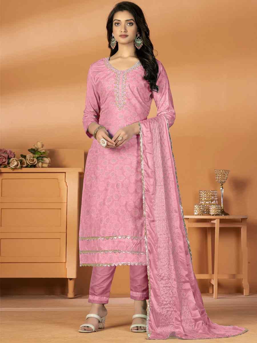 Pink Premium Cotton Embroidered Casual Festival Pant Salwar Kameez