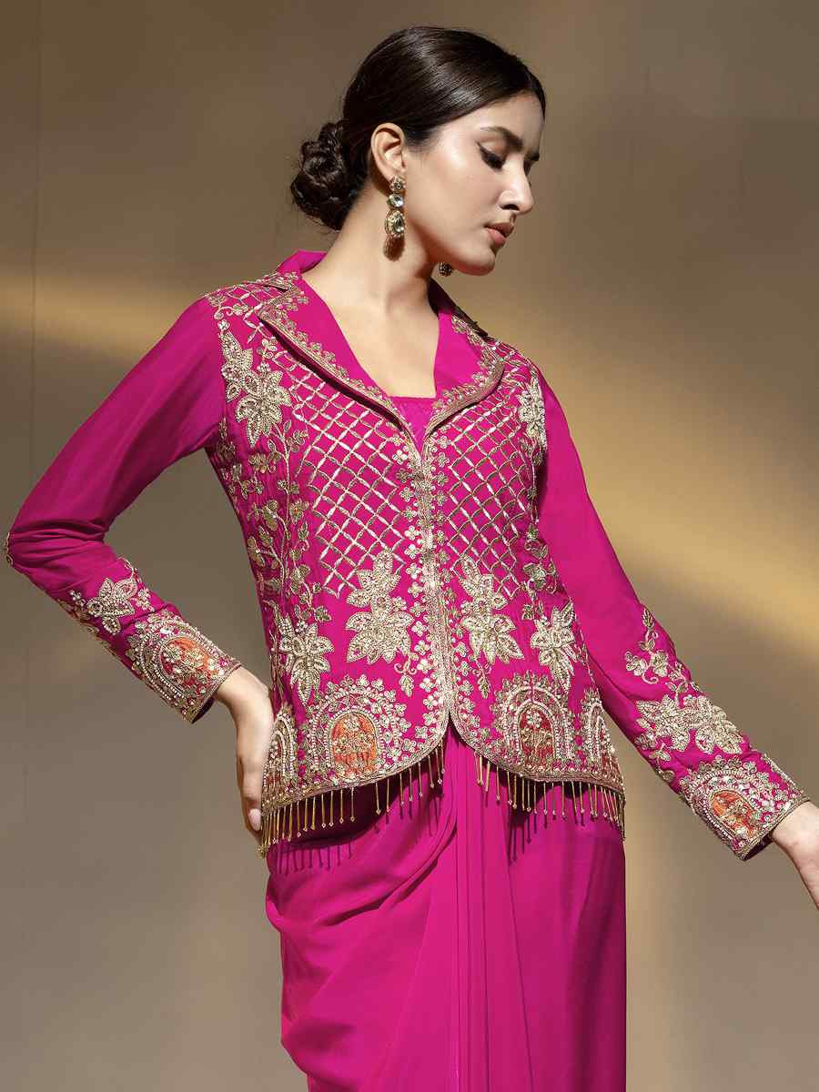 Pink Premium Crepe Embroidered Festival Wedding Party Kurti Bottom Women Wear