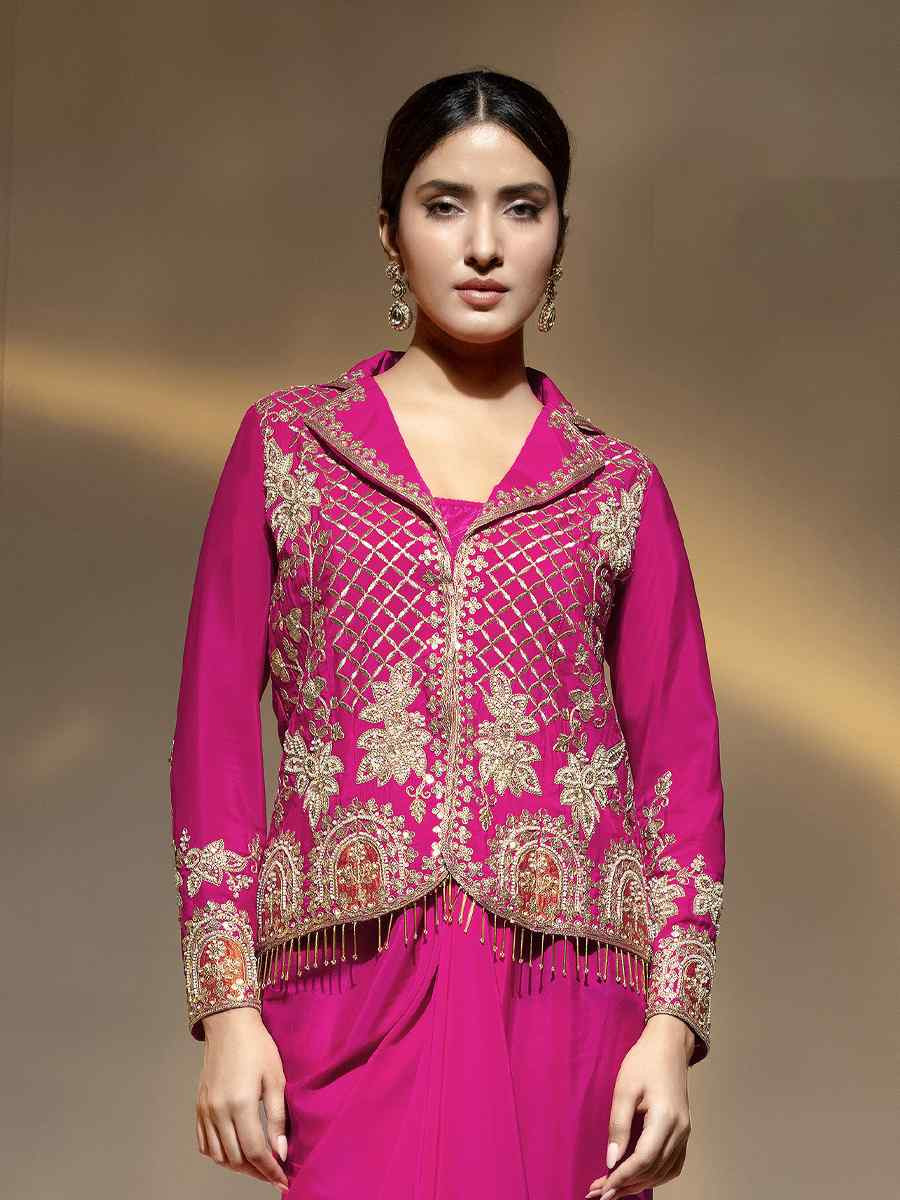 Pink Premium Crepe Embroidered Festival Wedding Party Kurti Bottom Women Wear