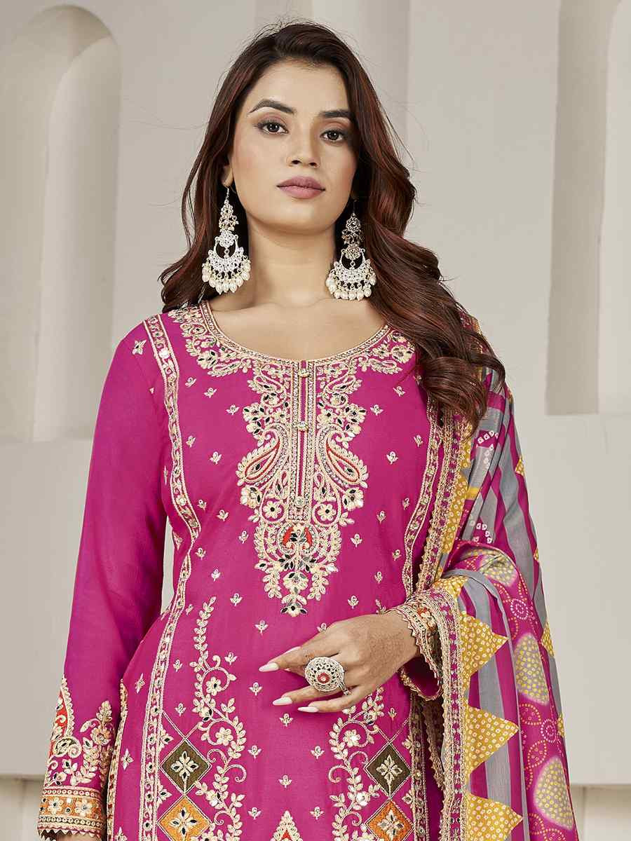Pink Premium Fiber Chinnon Embroidery Party Wedding Festival Casual Ready Cape Style Salwar Kameez