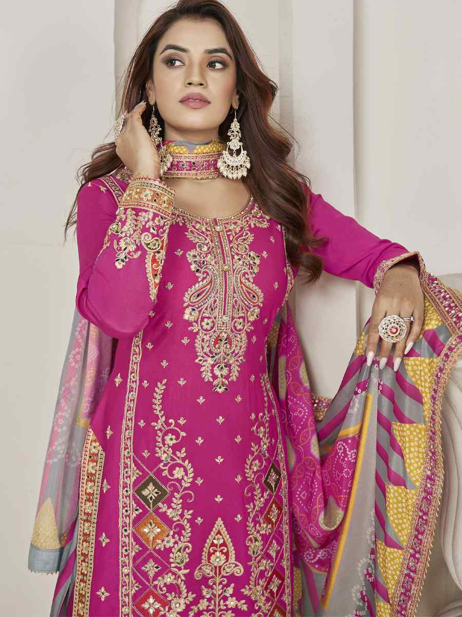 Pink Premium Fiber Chinnon Embroidery Party Wedding Festival Casual Ready Cape Style Salwar Kameez