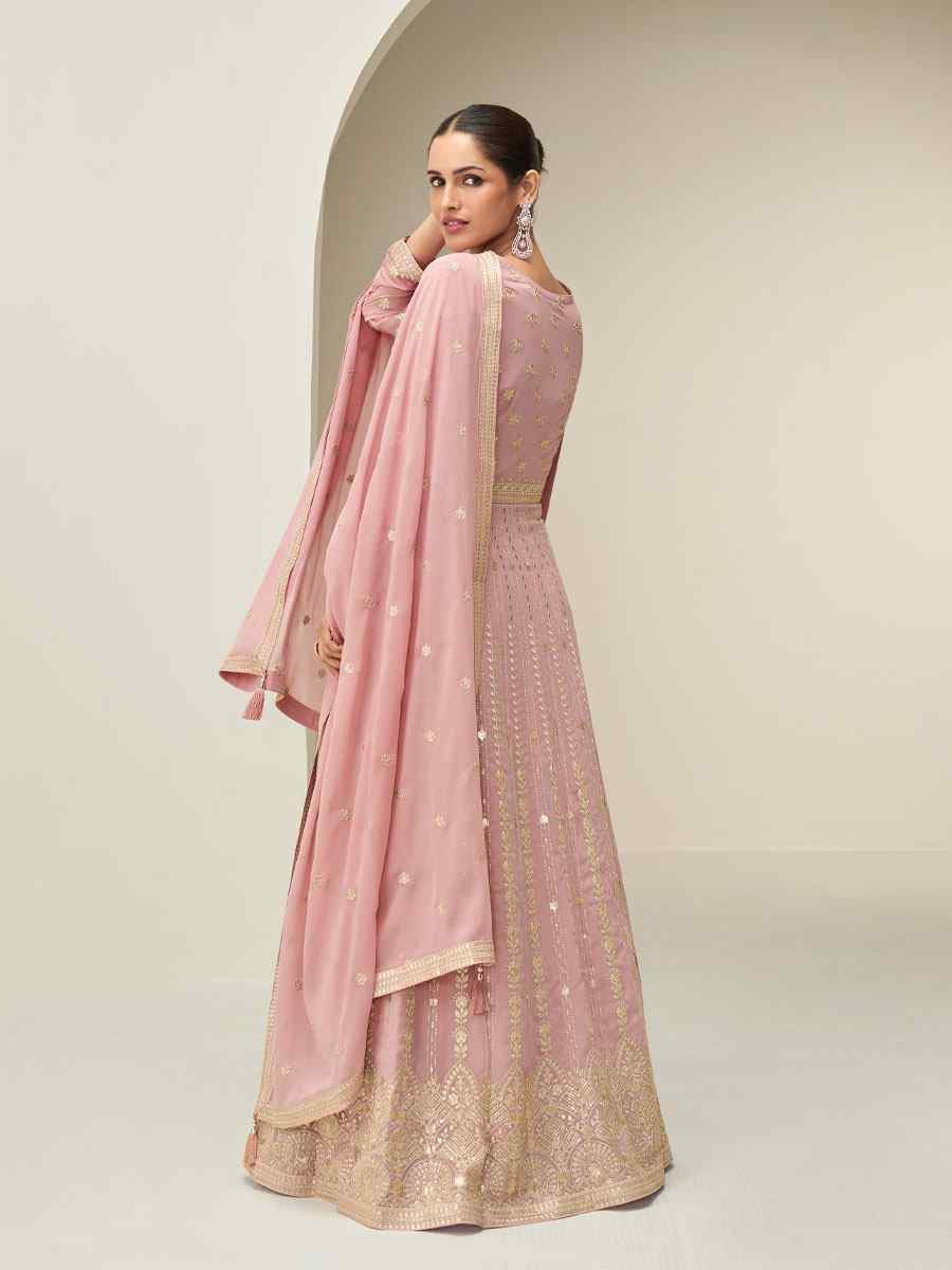 Pink Premium Georgette Embroidered Festival Casual Wedding Gown Women Wear