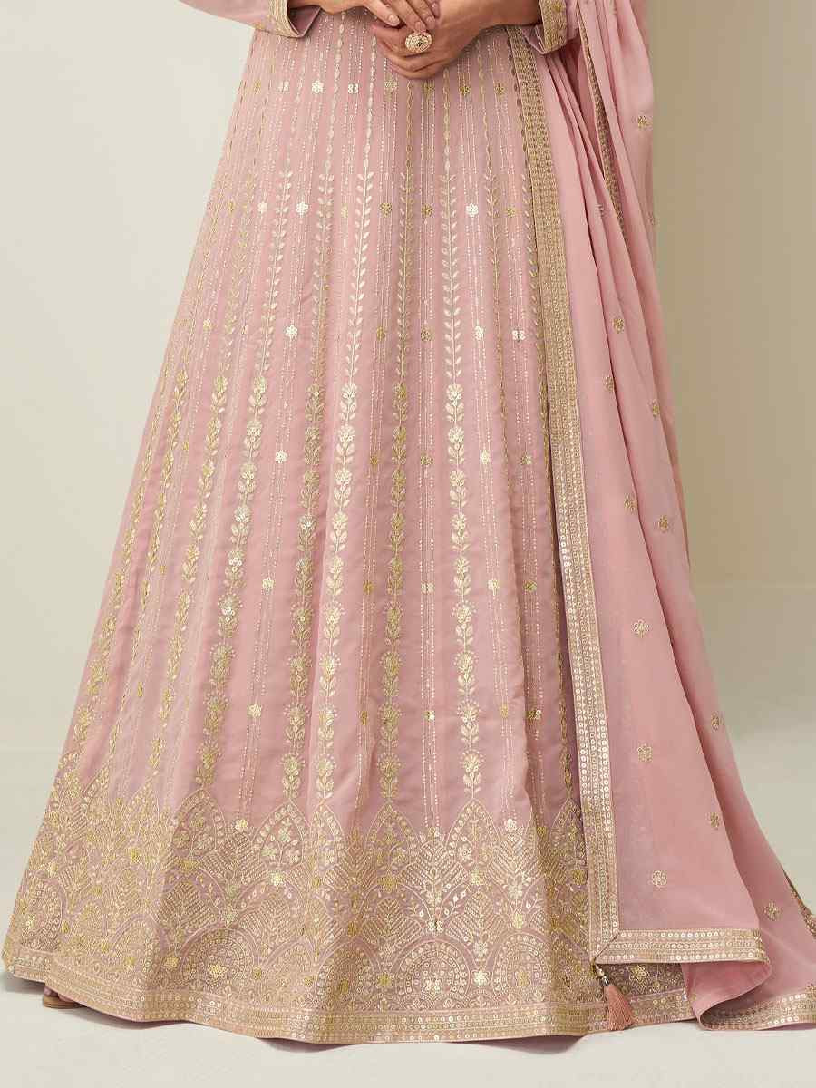 Pink Premium Georgette Embroidered Festival Casual Wedding Gown Women Wear