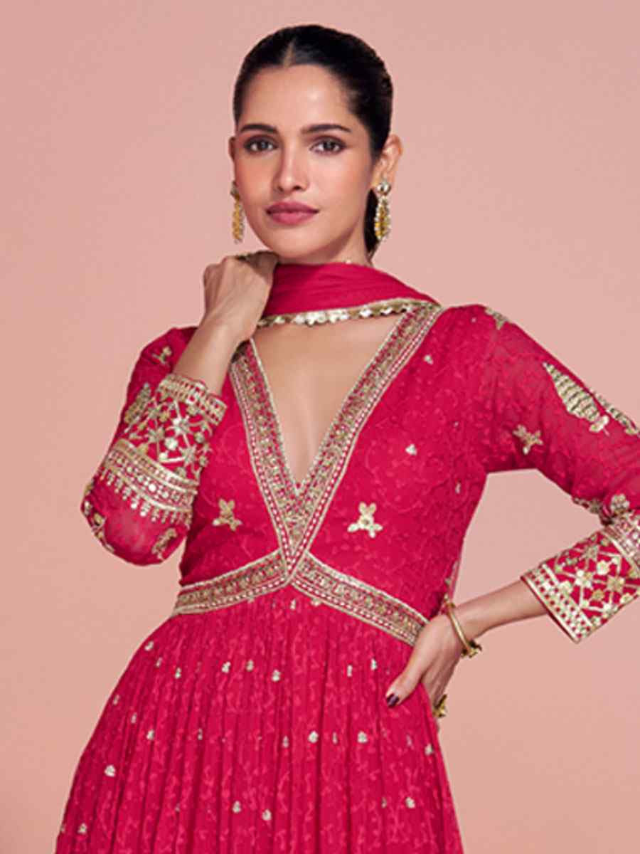 Pink Premium Georgette Embroidered Festival Casual Wedding Gown Women Wear