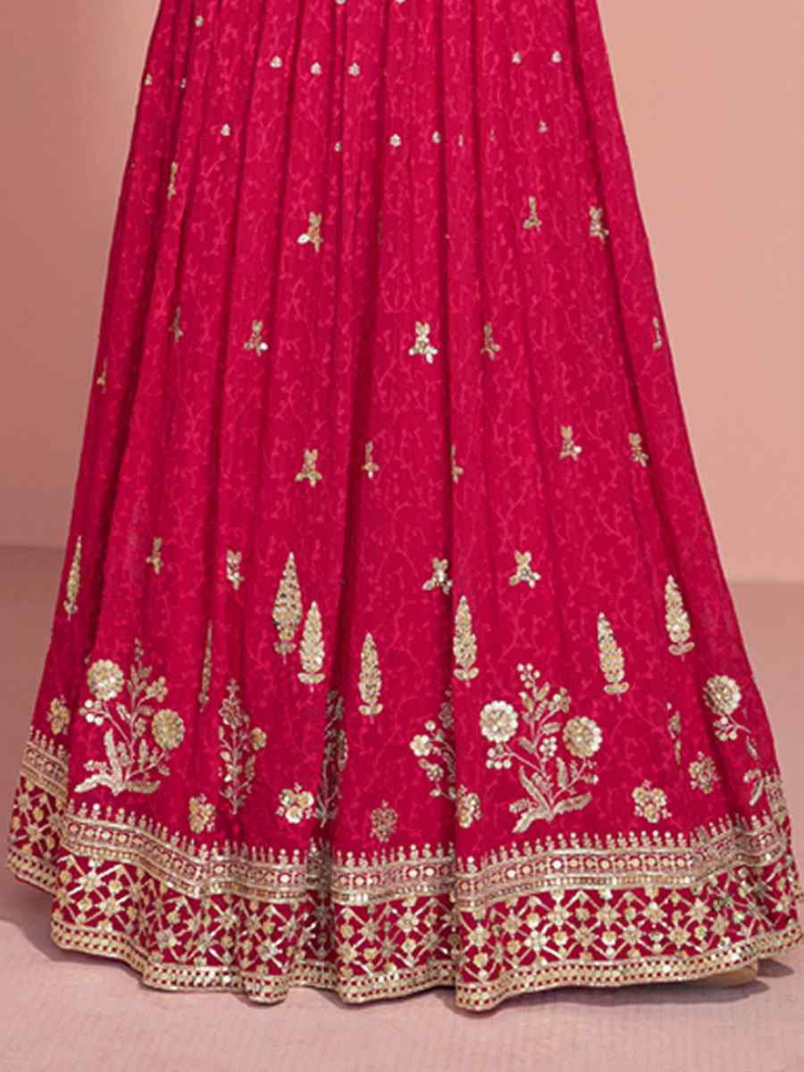 Pink Premium Georgette Embroidered Festival Casual Wedding Gown Women Wear