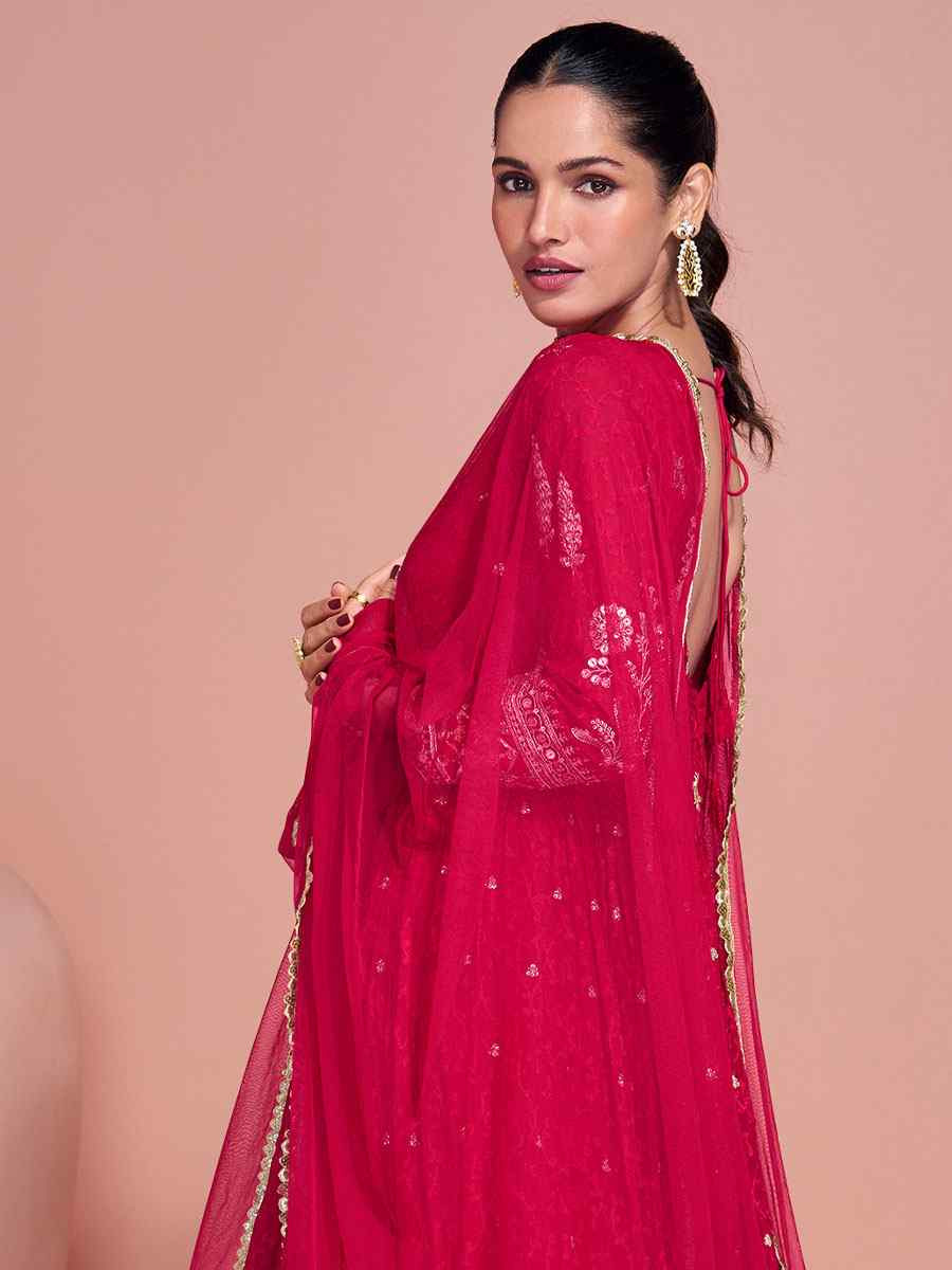 Pink Premium Georgette Embroidered Festival Casual Wedding Gown Women Wear