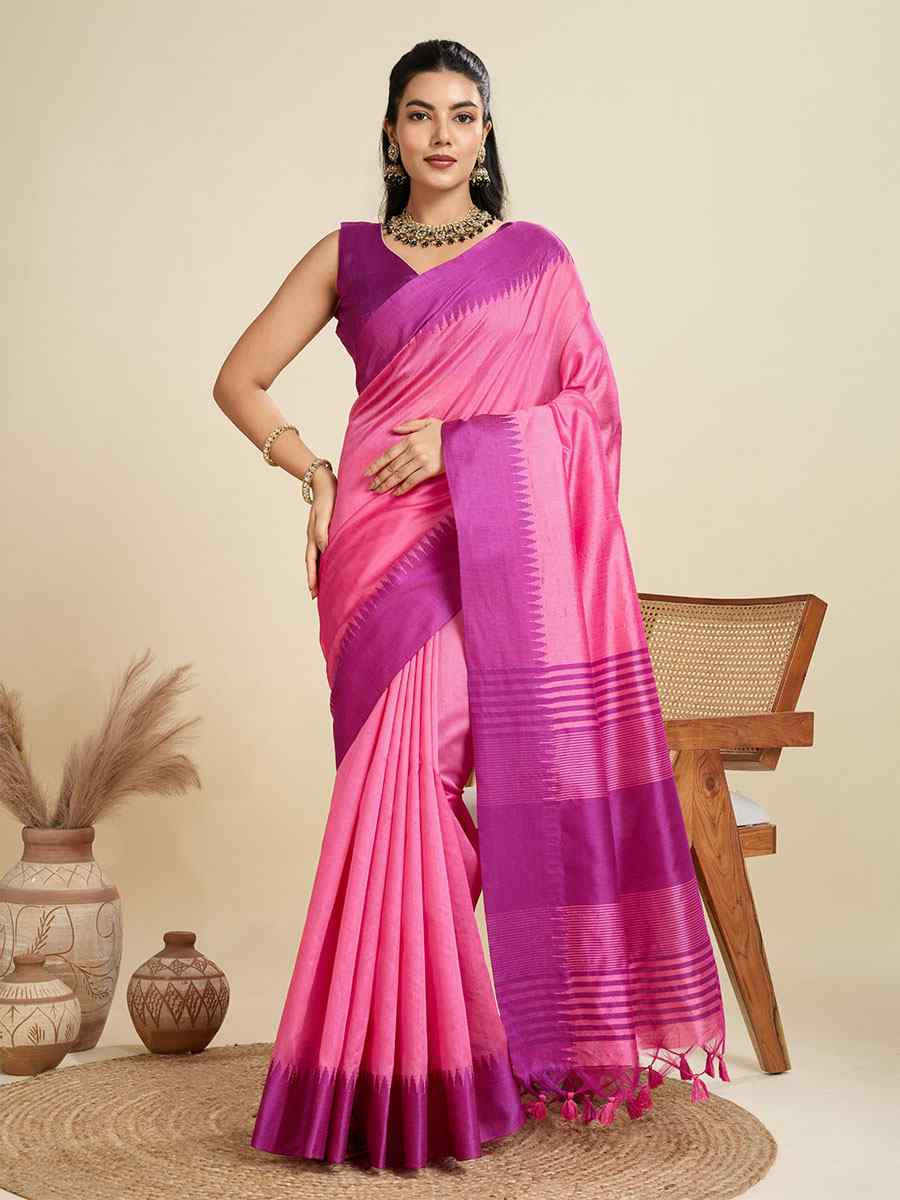 Pink Premium Khadi Raw Silk Zari Handwoven Casual Reception Festival Wedding Fancy Classic Style Sarees