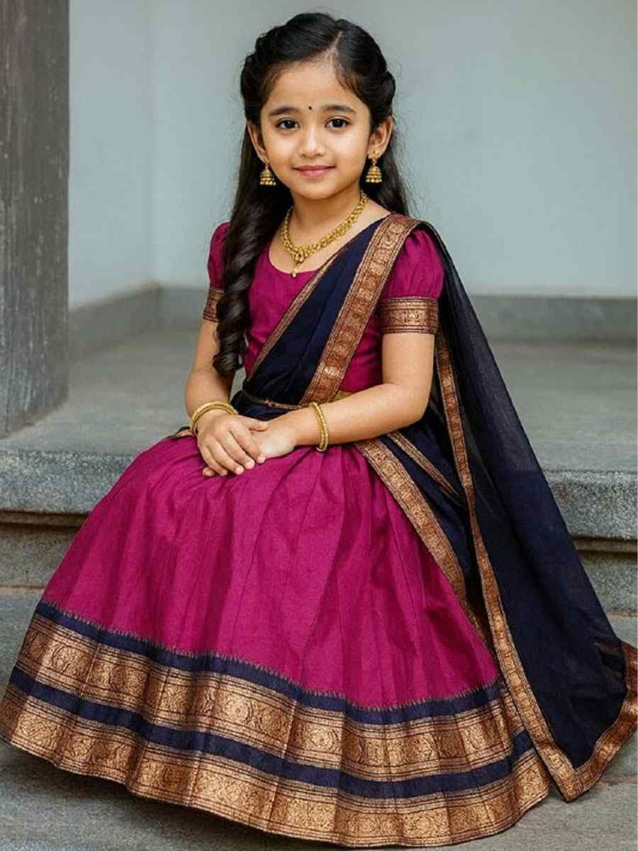 Pink Premium Lichi Silk Brocade Kids Wear Wedding Festival Lehengas Girls Wear
