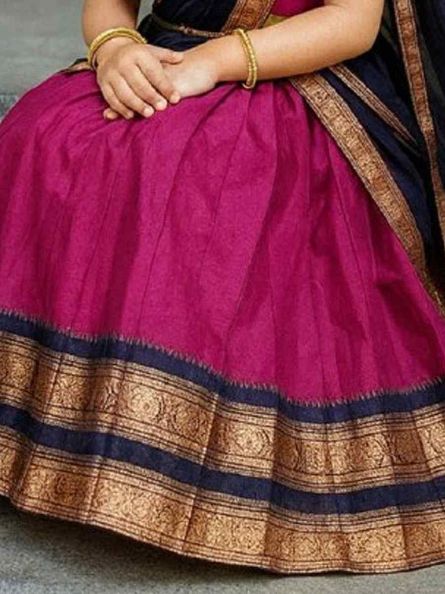 Pink Premium Lichi Silk Brocade Kids Wear Wedding Festival Lehengas Girls Wear