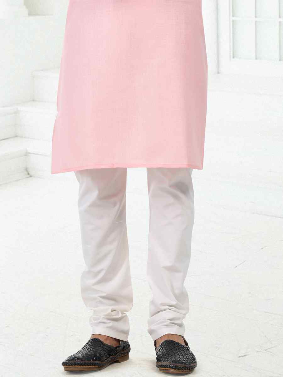 Pink Premium Linen Cotton Woven Festival Wedding Kurta