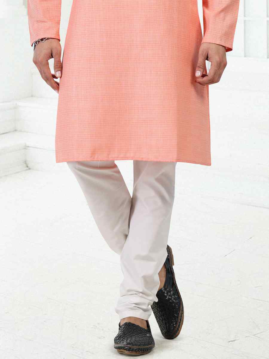 Pink Premium Linen Cotton Woven Festival Wedding Kurta