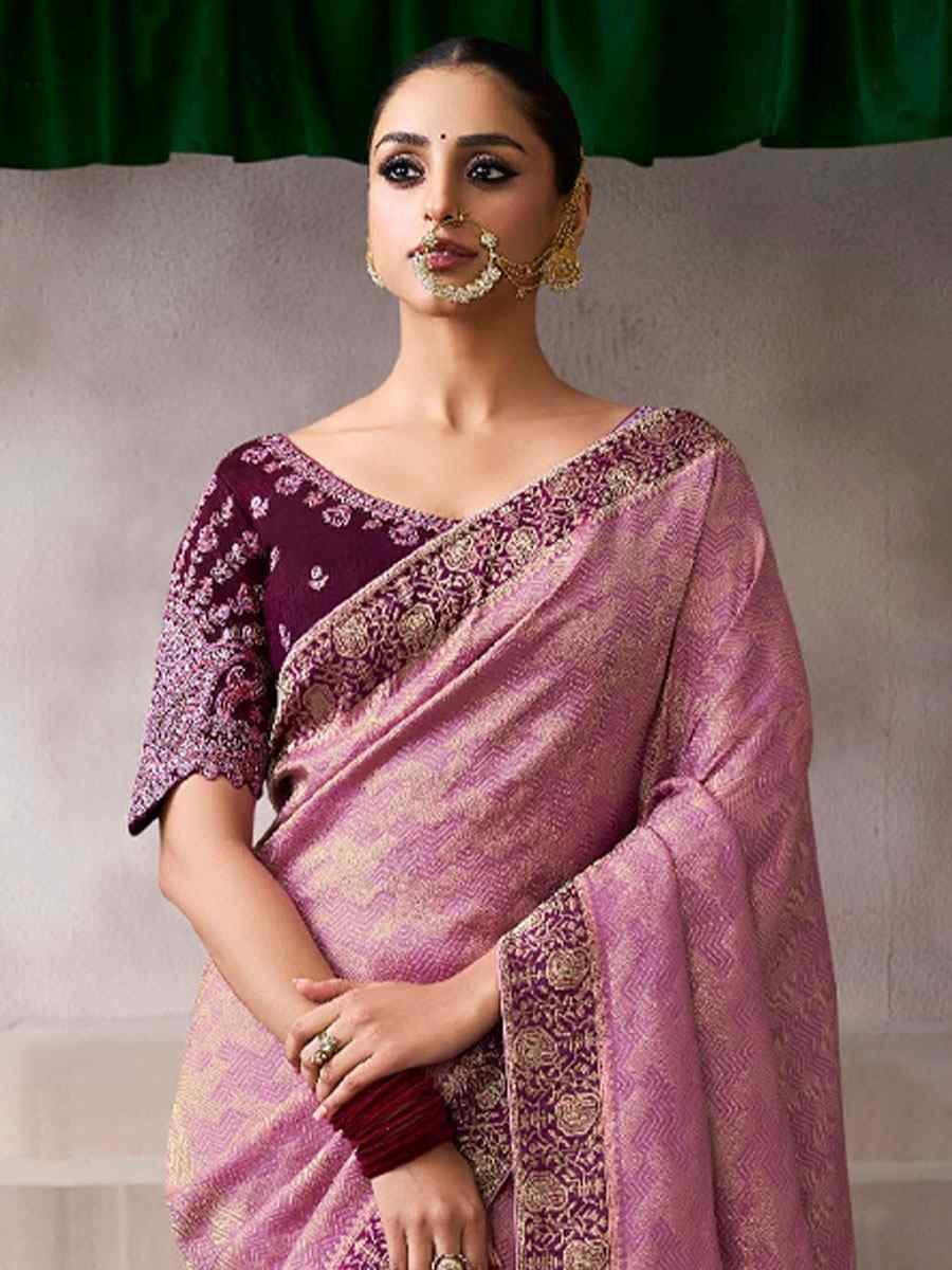 Pink Premium Pure Crepe Zari Handwoven Embroidery Bridal Reception Festival Wedding Fancy Heavy Border Sarees
