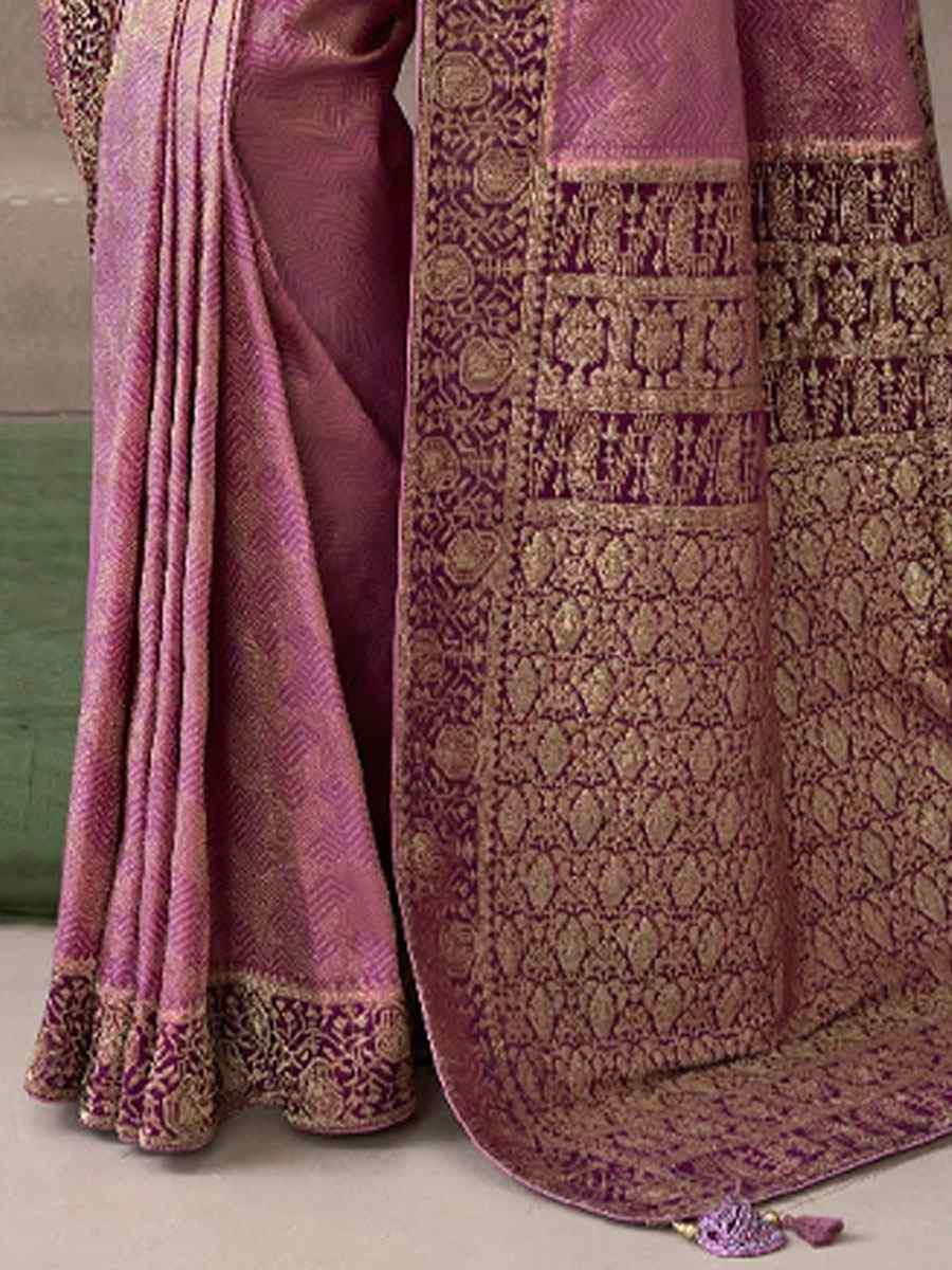 Pink Premium Pure Crepe Zari Handwoven Embroidery Bridal Reception Festival Wedding Fancy Heavy Border Sarees