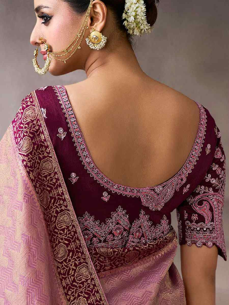 Pink Premium Pure Crepe Zari Handwoven Embroidery Bridal Reception Festival Wedding Fancy Heavy Border Sarees