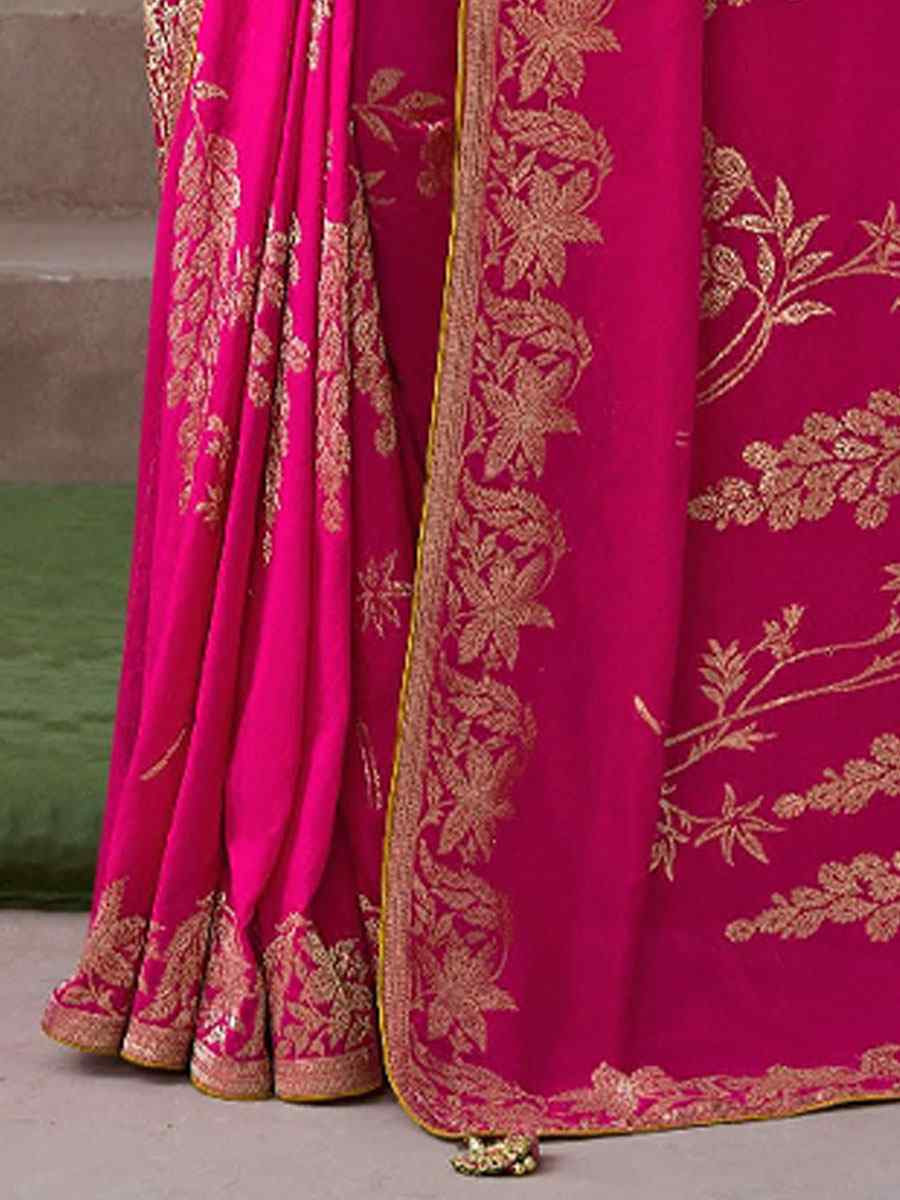 Pink Premium Pure Crepe Zari Handwoven Embroidery Bridal Reception Festival Wedding Fancy Heavy Border Sarees