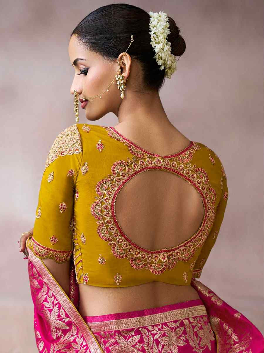 Pink Premium Pure Crepe Zari Handwoven Embroidery Bridal Reception Festival Wedding Fancy Heavy Border Sarees