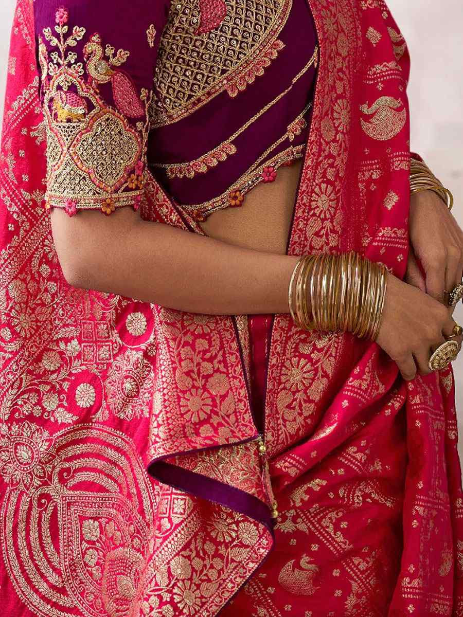 Pink Premium Pure Crepe Zari Handwoven Embroidery Bridal Reception Festival Wedding Fancy Heavy Border Sarees