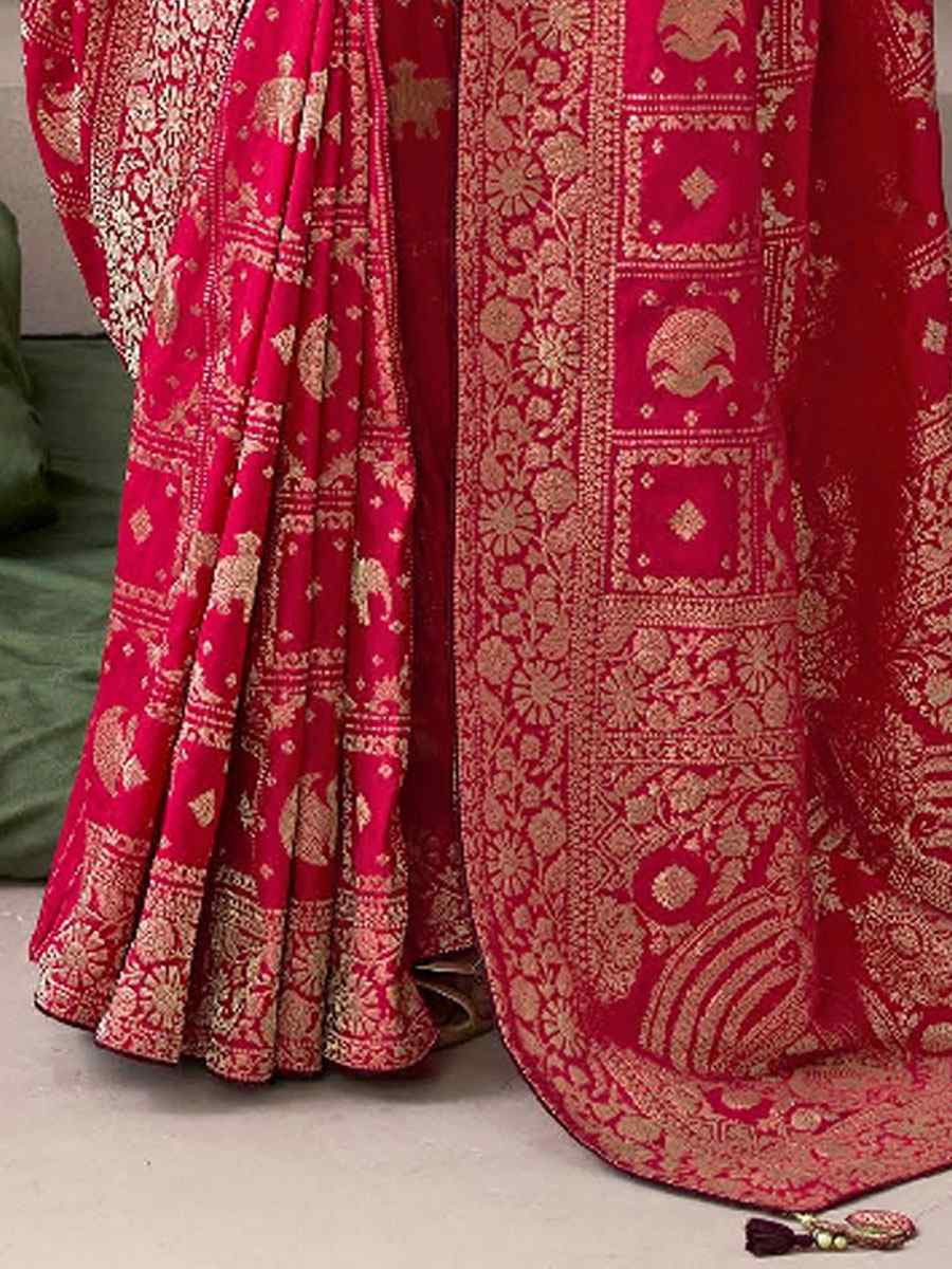 Pink Premium Pure Crepe Zari Handwoven Embroidery Bridal Reception Festival Wedding Fancy Heavy Border Sarees