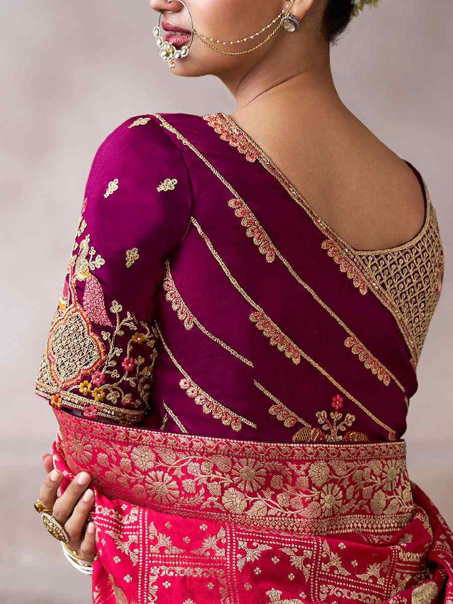 Pink Premium Pure Crepe Zari Handwoven Embroidery Bridal Reception Festival Wedding Fancy Heavy Border Sarees