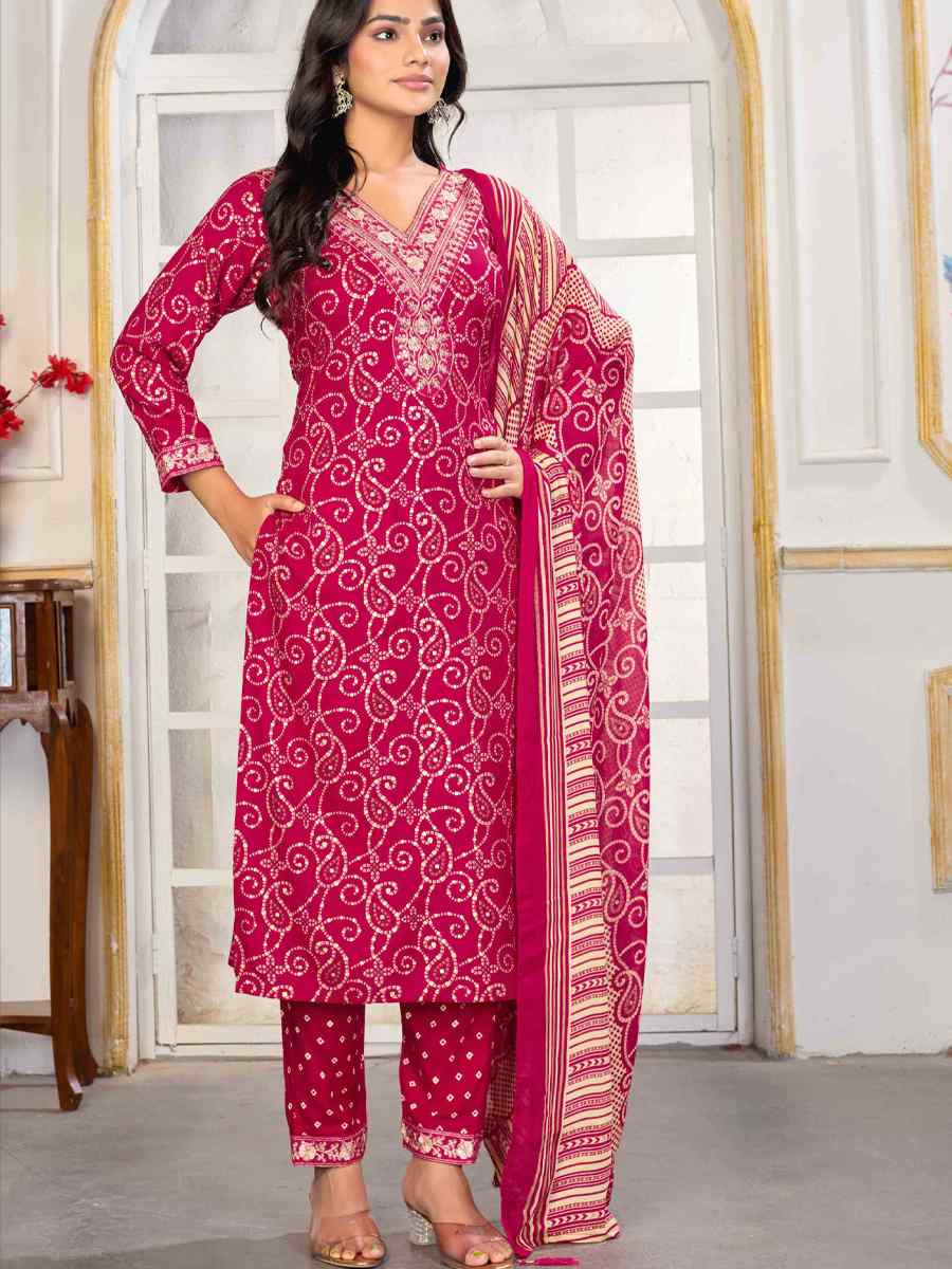Pink Premium Rayon Embroidery Printed Party Wedding Festival Casual Ready Pant Salwar Kameez