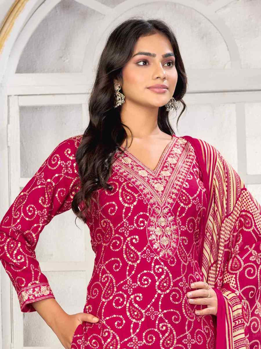 Pink Premium Rayon Embroidery Printed Party Wedding Festival Casual Ready Pant Salwar Kameez