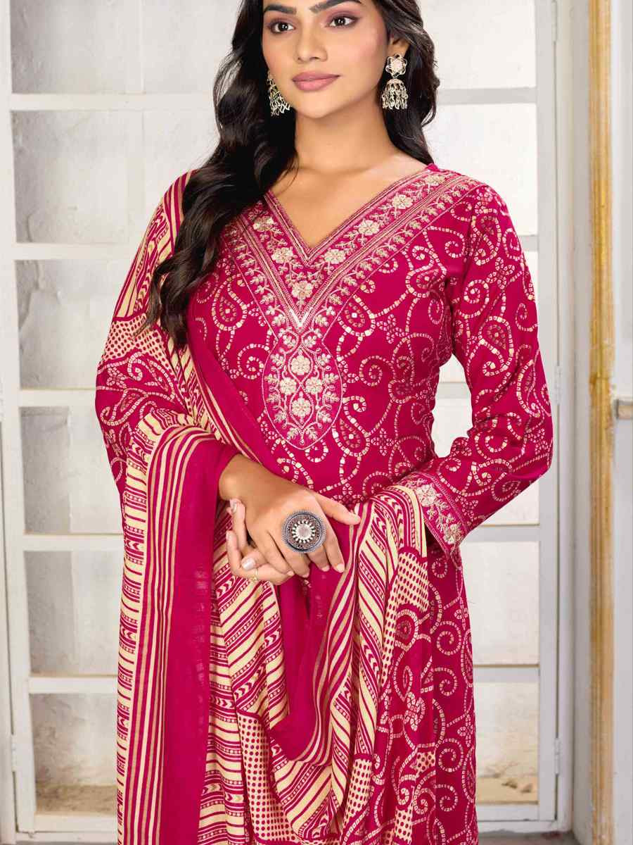 Pink Premium Rayon Embroidery Printed Party Wedding Festival Casual Ready Pant Salwar Kameez