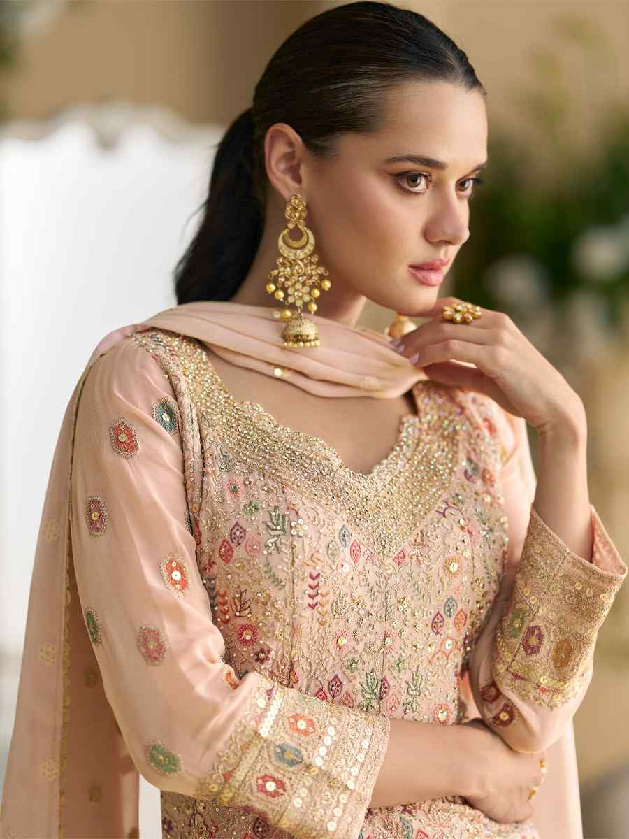Pink Premium Real Georgette Embroidered Festival Wedding Ready Sharara Pant Salwar Kameez