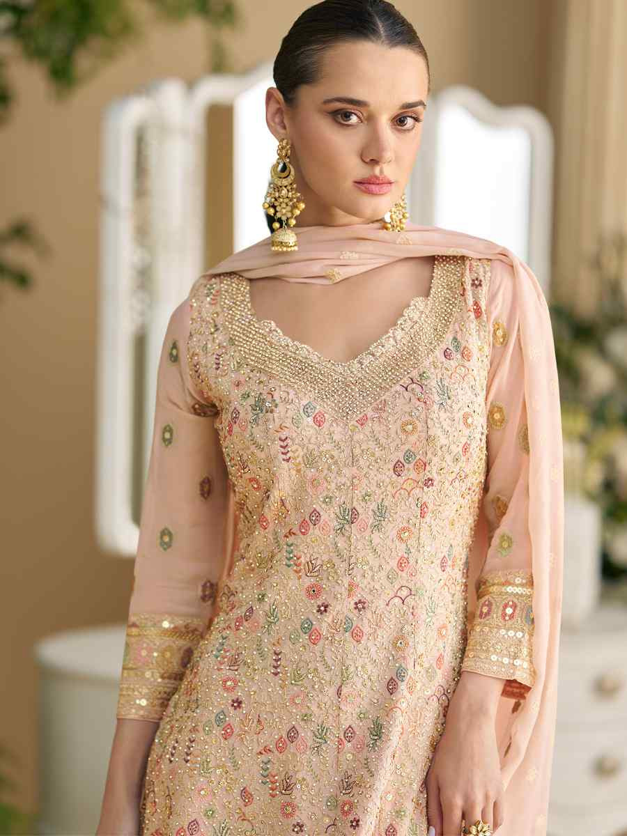 Pink Premium Real Georgette Embroidered Festival Wedding Ready Sharara Pant Salwar Kameez