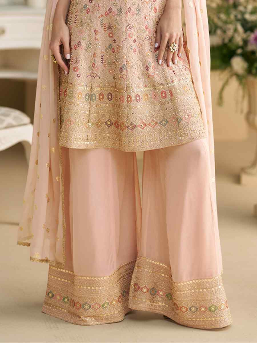 Pink Premium Real Georgette Embroidered Festival Wedding Ready Sharara Pant Salwar Kameez