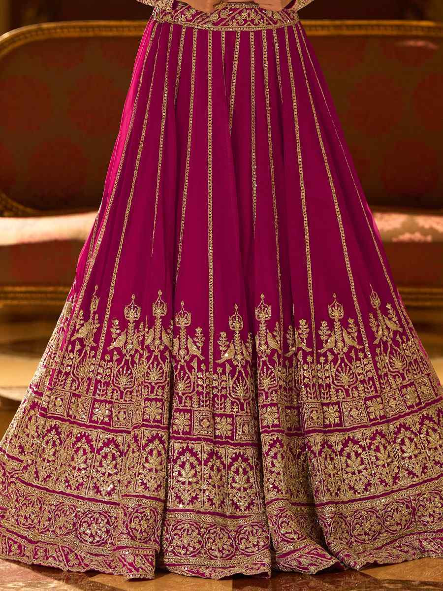 Pink Premium Real Georgette Embroidered Wedding Reception Festival Ready Heavy Border Shrug Lehenga Choli