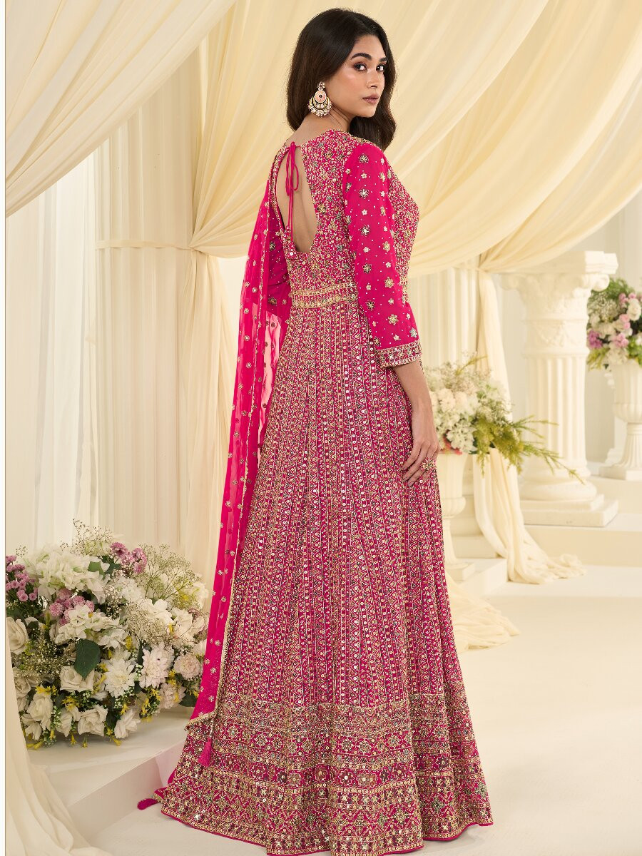 Pink Premium Real Georgette Embroidery Zari Sequins Wedding Festival Party Ready Anarkali Salwar Kameez