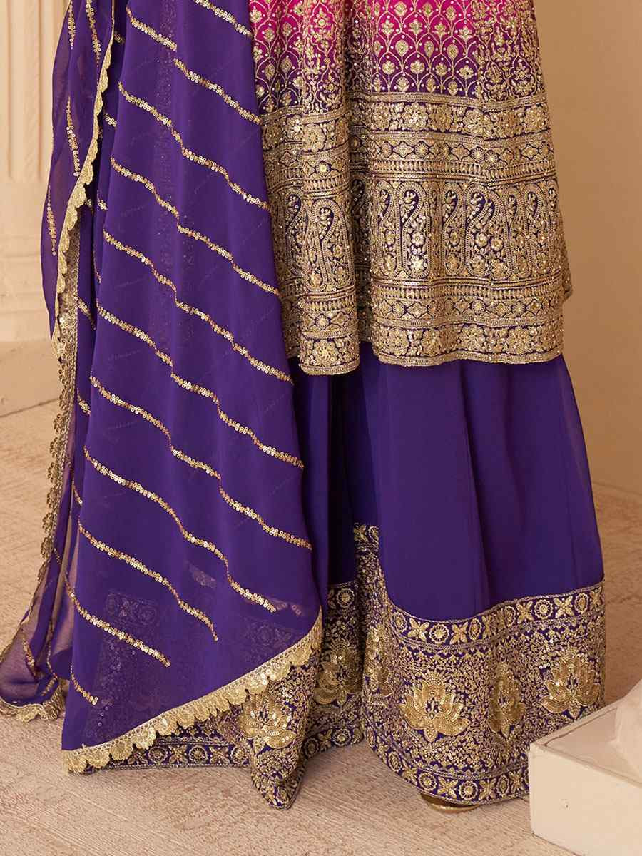 Pink Premium Real Gerogette Embroidered Party Wedding Ready Palazzo Pant Salwar Kameez