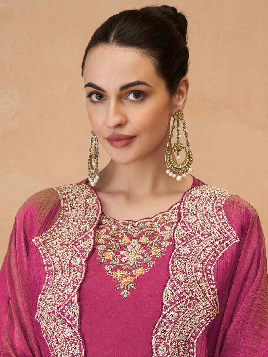 Pink Premium Real Simar Silk Embroidery Party Wedding Festival Casual Ready Pant Salwar Kameez