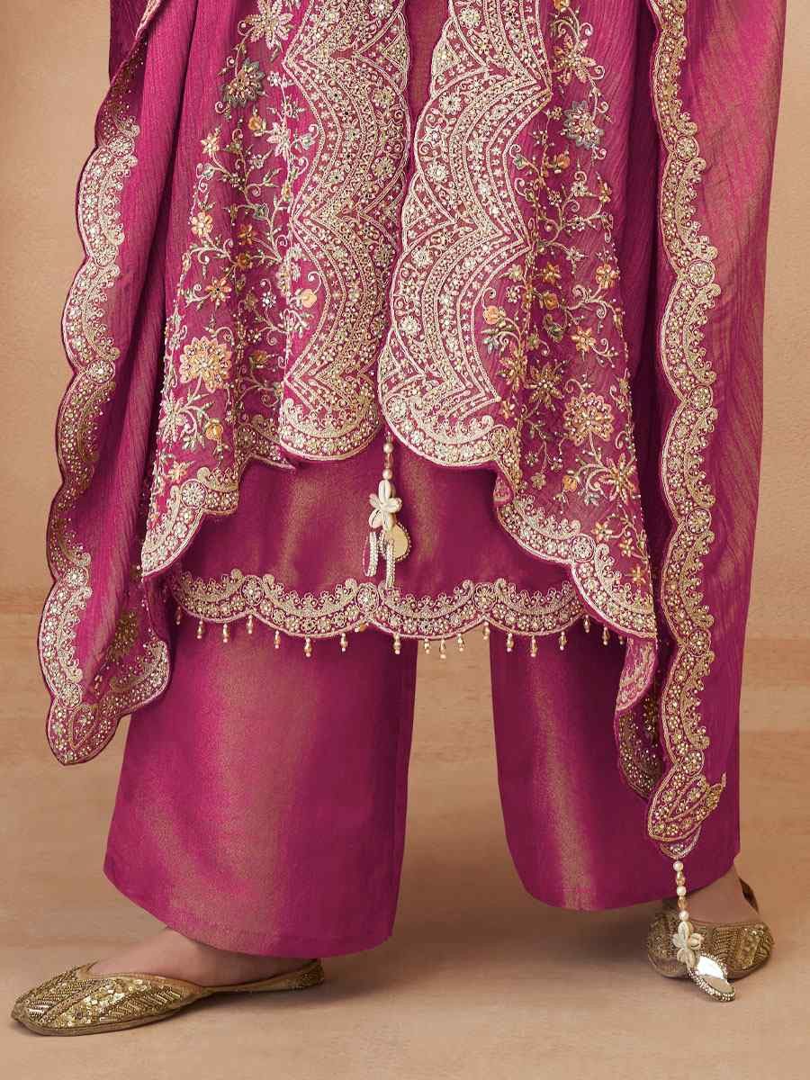 Pink Premium Real Simar Silk Embroidery Party Wedding Festival Casual Ready Pant Salwar Kameez