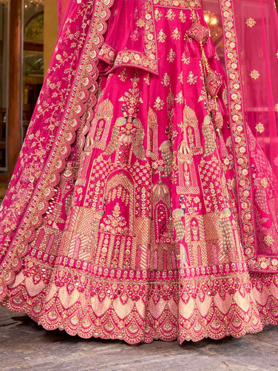 Pink Premium Silk  Embroidered Bridal Wedding Reception Festival Heavy Border Lehenga Choli